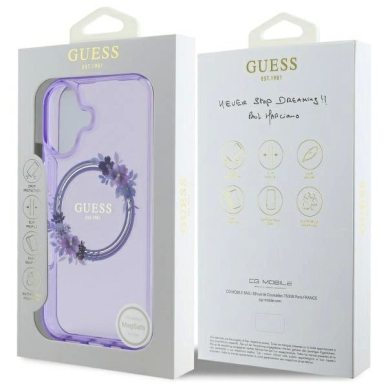 Dėklas Guess IML Flowers Wreath MagSafe iPhone 16  - Violetinis 7