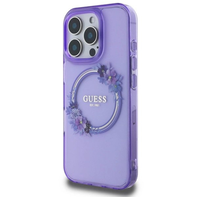 Dėklas Guess IML Flowers Wreath MagSafe iPhone 16 Pro Max  - Violetinis 1