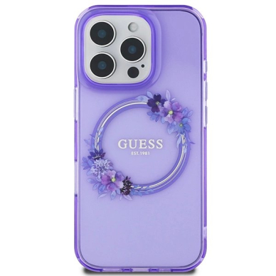 Dėklas Guess IML Flowers Wreath MagSafe iPhone 16 Pro Max  - Violetinis 2