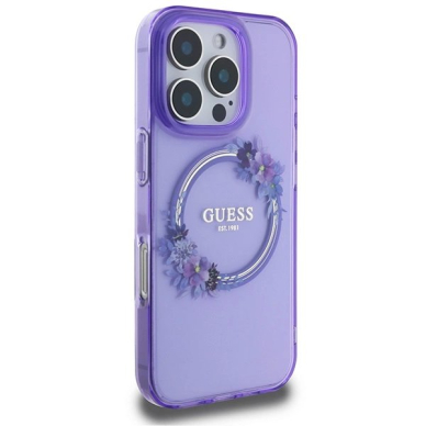 Dėklas Guess IML Flowers Wreath MagSafe iPhone 16 Pro Max  - Violetinis 3