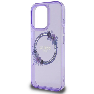 Dėklas Guess IML Flowers Wreath MagSafe iPhone 16 Pro Max  - Violetinis 5