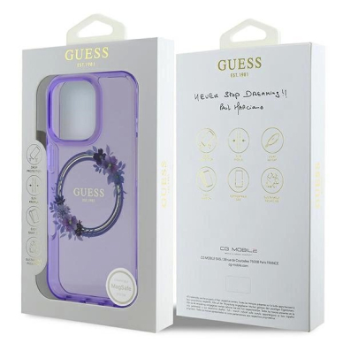 Dėklas Guess IML Flowers Wreath MagSafe iPhone 16 Pro Max  - Violetinis 7