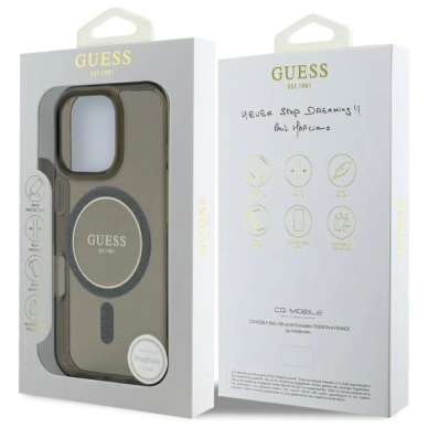 Dėklas Guess IML Glitter Circle MagSafe  iPhone 16 Pro - Juodas 7