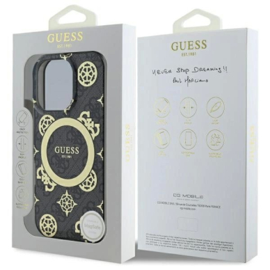 Dėklas Guess IML Peony On 4G Background MagSafe  iPhone 16 Pro Max - Juodas 6