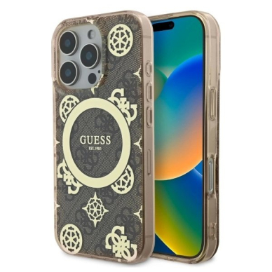 Dėklas Guess IML Peony On 4G Background MagSafe  iPhone 16 Pro Max - Rudas