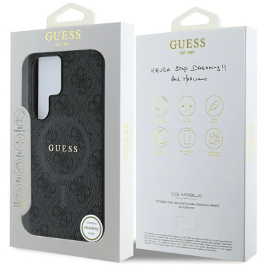 Guess Leather 4G Colored Ring Classic Logo MagSafe Dėklas Samsung Galaxy S25 Ultra Juodas 7