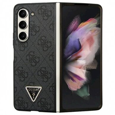 Guess Leather 4G Diamond Triangle Dėklas skirta Samsung Galaxy Z Fold 5 - Juodas