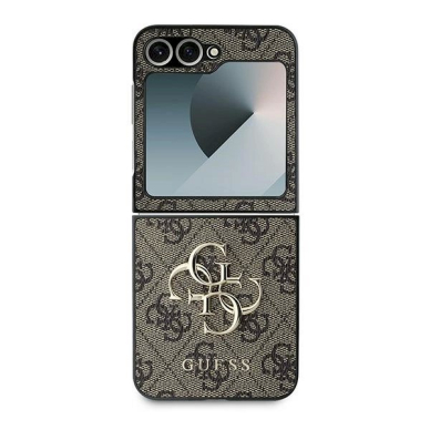 Guess Leather 4G Metal Logo Dėklas Samsung Galaxy Z Flip 6 - rudas 1