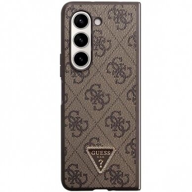 Dėklas Guess Leather 4G Triangle Strass Dėklas skirta Samsung Galaxy Z Fold 5 - Rudas 1