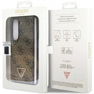 Dėklas Guess Leather 4G Triangle Strass Dėklas skirta Samsung Galaxy Z Fold 5 - Rudas 6