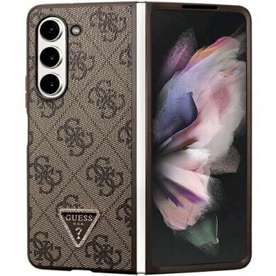 Dėklas Guess Leather 4G Triangle Strass Dėklas skirta Samsung Galaxy Z Fold 5 - Rudas