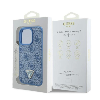 Dėklas Guess Leather 4G Triangle Strass MagSafe  iPhone 16 Pro Max - Mėlynas 7