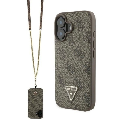 Dėklas Guess Leather Metal Logo Strass Crossbody  iPhone 16 - Rudas