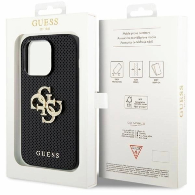 Guess Leather Perforated 4G Glitter Logo Case for iPhone 15 Pro Max - Juodas 7