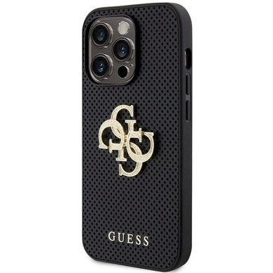 Guess Leather Perforated 4G Glitter Logo Case for iPhone 15 Pro Max - Juodas 1