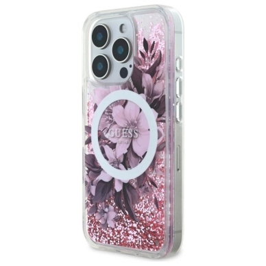 Dėklas Guess Liquid Glitter Flower MagSafe iPhone 16 Pro  - Rožinis 1