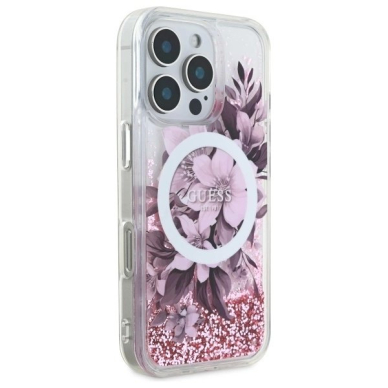 Dėklas Guess Liquid Glitter Flower MagSafe iPhone 16 Pro  - Rožinis 3