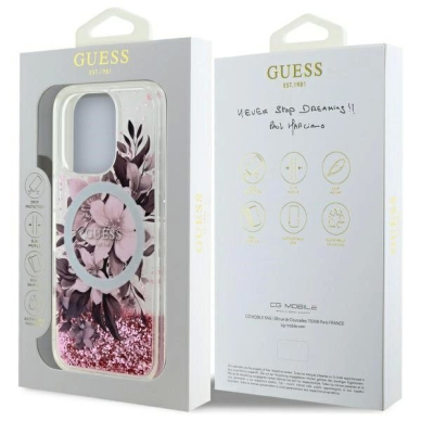 Dėklas Guess Liquid Glitter Flower MagSafe iPhone 16 Pro  - Rožinis 7