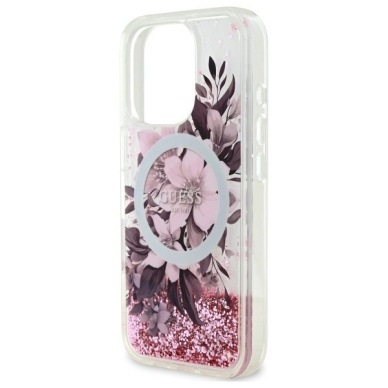 Dėklas Guess Liquid Glitter Flower MagSafe iPhone 16 Pro Max  - Rožinis 5