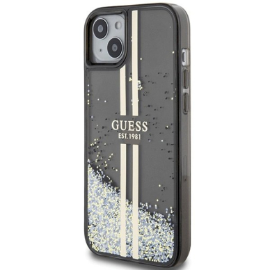 Originalus Guess dėklas Liquid Glitter Auksinis StripesiPhone 15 / 14 / 13 - Juodas 1