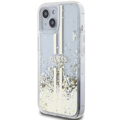 Originalus Guess dėklas Liquid Glitter Auksinis StripesiPhone 15 / 14 / 13 - transparent 1