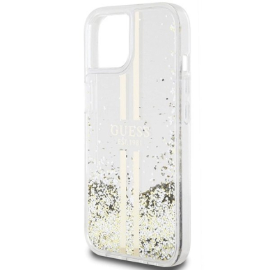 Originalus Guess dėklas Liquid Glitter Auksinis StripesiPhone 15 / 14 / 13 - transparent 5