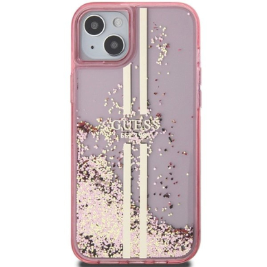 Originalus Guess dėklas Liquid Glitter Auksinis StripesiPhone 15 Plus / 14 Plus - Rožinis 2