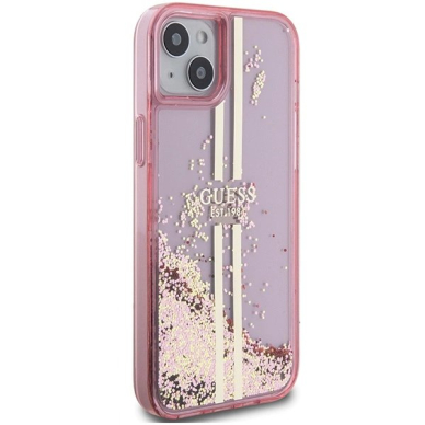 Originalus Guess dėklas Liquid Glitter Auksinis StripesiPhone 15 Plus / 14 Plus - Rožinis 3