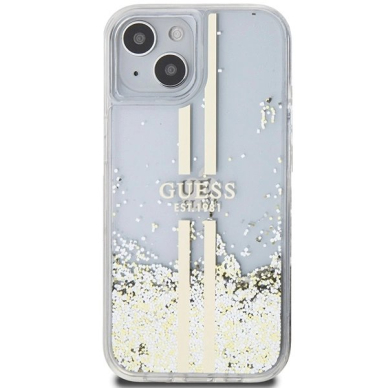 Originalus Guess dėklas Liquid Glitter Auksinis StripesiPhone 15 Plus / 14 Plus - transparent 2