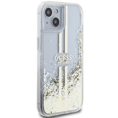 Originalus Guess dėklas Liquid Glitter Auksinis StripesiPhone 15 Plus / 14 Plus - transparent 3