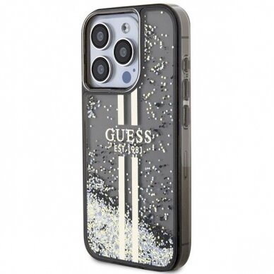 Originalus Guess dėklas Liquid Glitter Auksinis StripesiPhone 15 Pro - Juodas 1