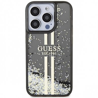 Originalus Guess dėklas Liquid Glitter Auksinis StripesiPhone 15 Pro - Juodas 2