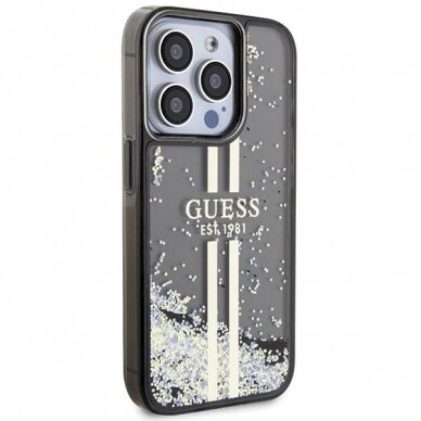 Originalus Guess dėklas Liquid Glitter Auksinis StripesiPhone 15 Pro - Juodas 3