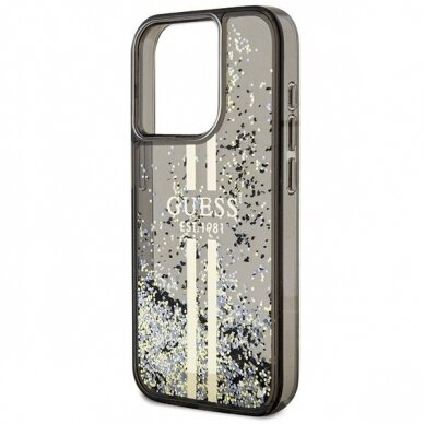 Originalus Guess dėklas Liquid Glitter Auksinis StripesiPhone 15 Pro - Juodas 5