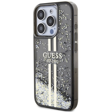 Originalus Guess dėklas Liquid Glitter Auksinis StripesiPhone 15 Pro Max - Juodas 1