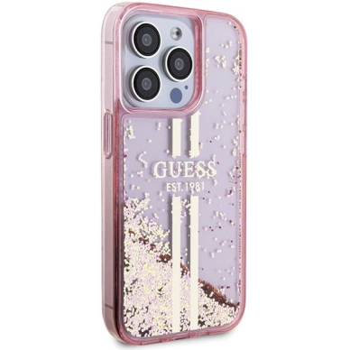 Originalus Guess dėklas Liquid Glitter Auksinis StripesiPhone 15 Pro - Rožinis 3