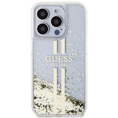 Originalus Guess dėklas Liquid Glitter Auksinis StripesiPhone 15 Pro - transparent 2