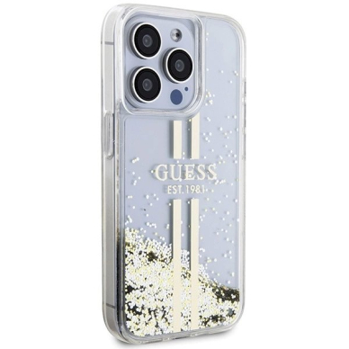 Originalus Guess dėklas Liquid Glitter Auksinis StripesiPhone 15 Pro - transparent 3