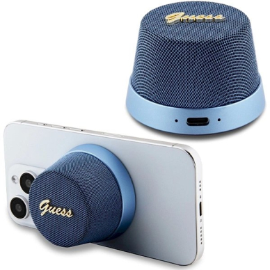 Originalus Guess dėklas Magnetic Script Metal Mėlynastooth speaker - Mėlynas