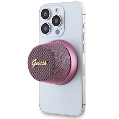 Originalus Guess dėklas Magnetic Script Metal Mėlynastooth speaker - Rožinis 4