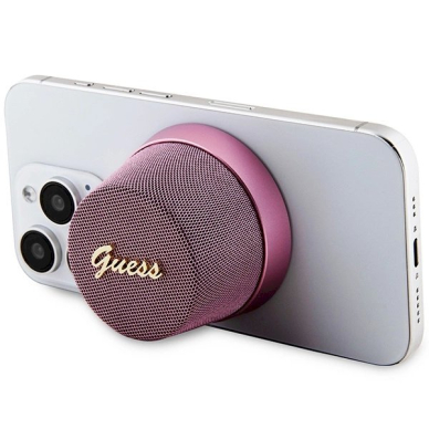 Originalus Guess dėklas Magnetic Script Metal Mėlynastooth speaker - Rožinis 5