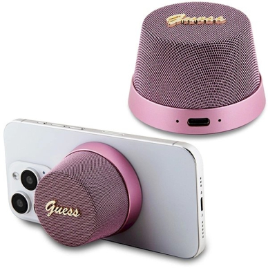 Originalus Guess dėklas Magnetic Script Metal Mėlynastooth speaker - Rožinis