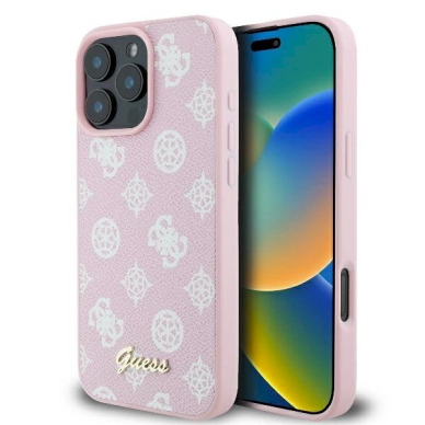 Dėklas Guess Peony Script Logo MagSafe iPhone 16 Pro  - Rožinis