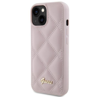 Dėklas Guess Quilted Metal Logo   iPhone 15 - Rožinis 1