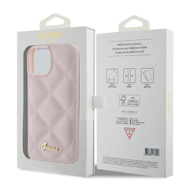 Dėklas Guess Quilted Metal Logo   iPhone 15 - Rožinis 7