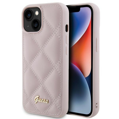 Dėklas Guess Quilted Metal Logo   iPhone 15 - Rožinis