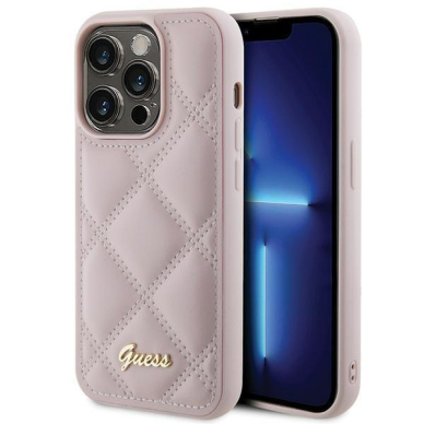 Dėklas Guess Quilted Metal Logo   iPhone 15 Pro Max - Rožinis