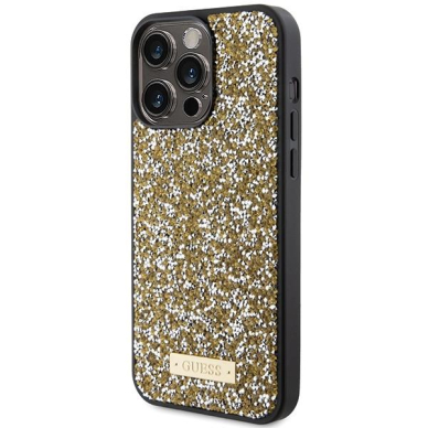 Guess Rhinestone Metal Logo Dėklas skirta iPhone 15 Pro - Geltonas 1