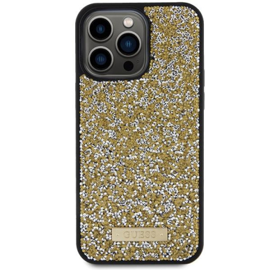 Guess Rhinestone Metal Logo Dėklas skirta iPhone 15 Pro - Geltonas 2