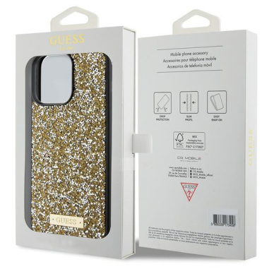 Guess Rhinestone Metal Logo Dėklas skirta iPhone 15 Pro - Geltonas 7